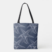 Starfish Navy Blue Monogram Beach Canvas tas (Achterkant)