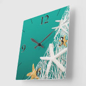 Starfish Netting Beach Coastal Living | aqua Vierkante Klok (Hoek)