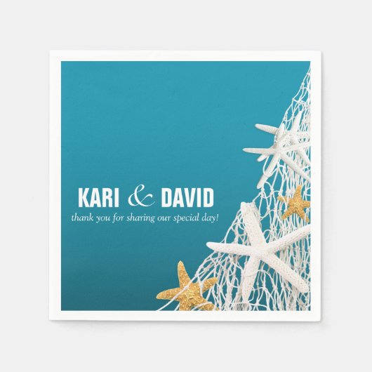 Starfish Netting Beach Cocktail Party | azuurblauw Servet (Voorkant)