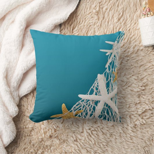 Starfish Netting Beach Wedding | azuurblauw Kussen (Deken)