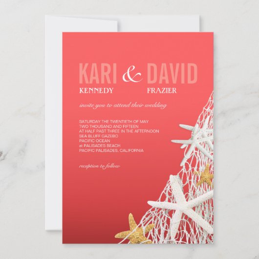 Starfish Netting Beach Wedding | koraal Kaart (Voorkant)