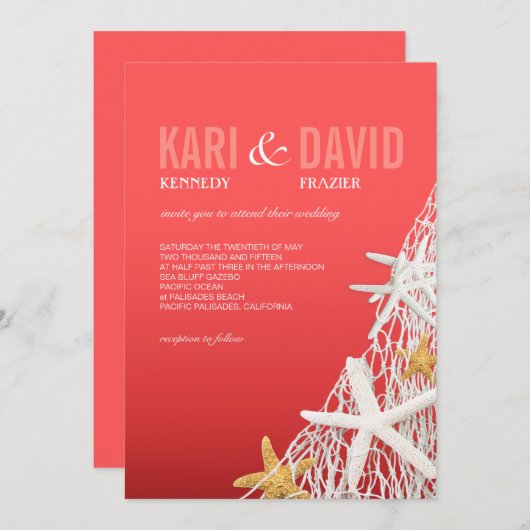Starfish Netting Beach Wedding | koraal Kaart (Voorkant / Achterkant)