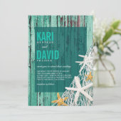 Starfish Netting Beach Wood Wedding | aqua Kaart (Staand voorkant)