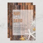 Starfish Netting Beach Wood Wedding | bruin Kaart (Voorkant / Achterkant)
