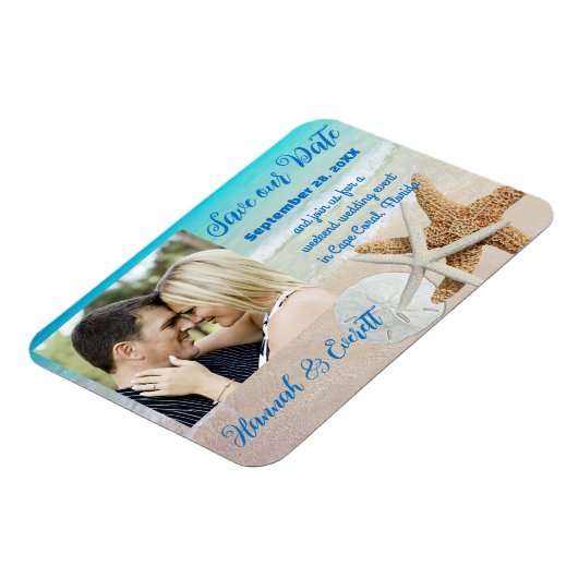 Starfish Ocean Beach Photo Magnetic Save the Date Magneet (Linkerzijde)