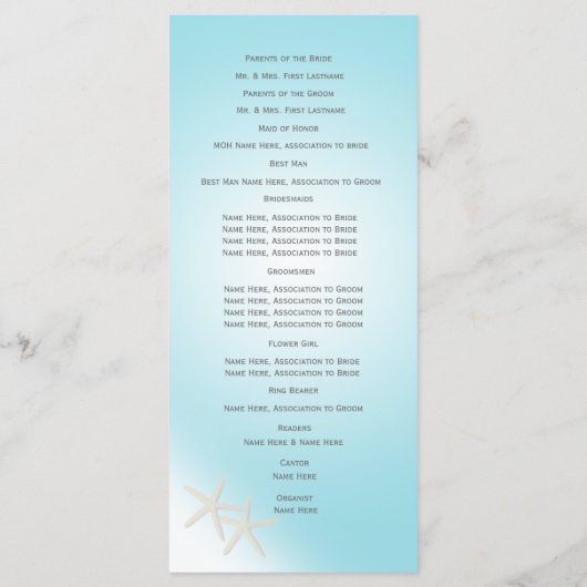 Starfish Ocean Dreams huwelijksprogramma Programmakaart (Achterkant)