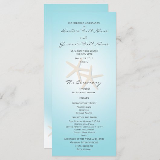 Starfish Ocean Dreams huwelijksprogramma Programmakaart (Voorkant / Achterkant)