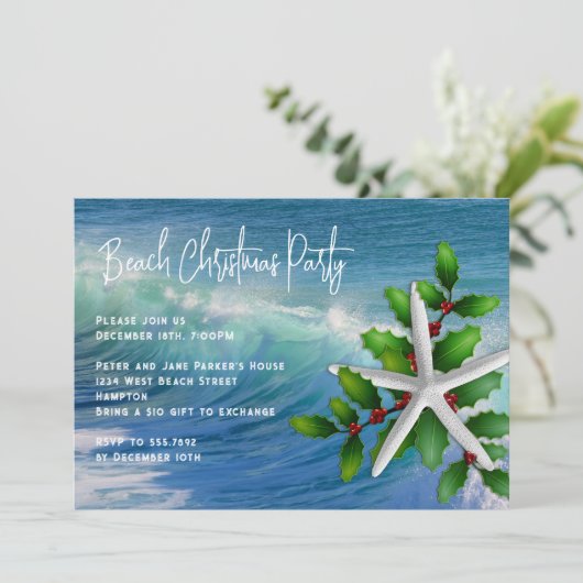 Starfish Ocean Kerstfeest uitnodiging (Staand voorkant)