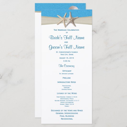 Starfish Ocean Wave Rustic Wedding Program Programmakaart (Voorkant / Achterkant)