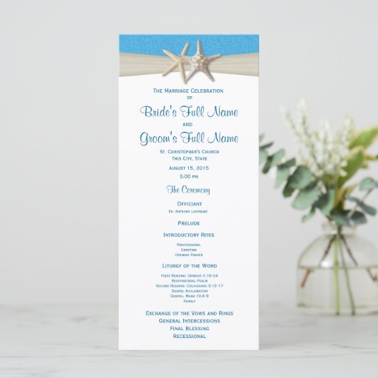 Starfish Ocean Wave Rustic Wedding Program Programmakaart (Staand voorkant)