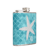 Starfish on Aqua Zee Glass Monogram Heupfles (Rechts)