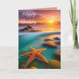 Starfish on Beach at Dawn Birthday Feestdagen Kaart