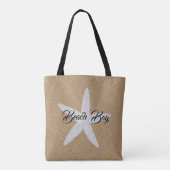 Starfish on Burlap Pattern Jouw tekst Tote Bag (Achterkant)