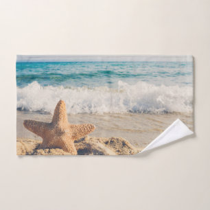 Starfish op een foto van Sandy Beach Bad Handdoek