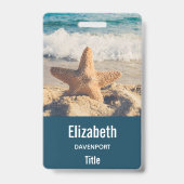 Starfish op een foto van Sandy Beach Badge (Achterkant)
