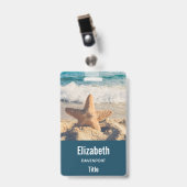 Starfish op een foto van Sandy Beach Badge (Voorzijde met clip)