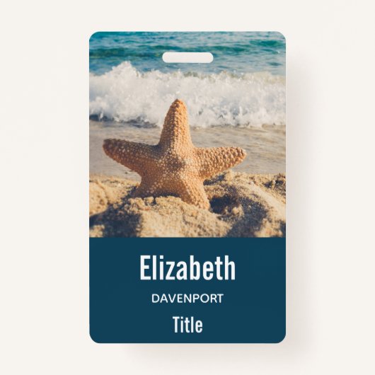 Starfish op een foto van Sandy Beach Badge (Voorkant)