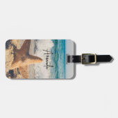 Starfish op een foto van Sandy Beach Bagagelabel (Voorkant horizontaal)