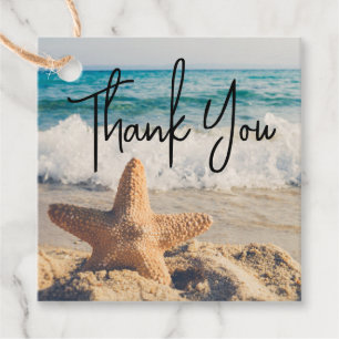 Starfish op een foto van Sandy Beach Bedankjes Labels