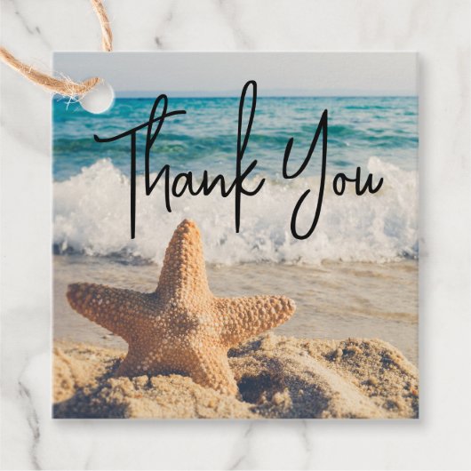Starfish op een foto van Sandy Beach Bedankjes Labels (Voorkant)