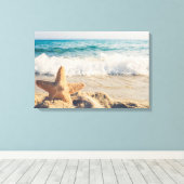 Starfish op een foto van Sandy Beach Canvas Afdruk (Insitu (Houten vloer))