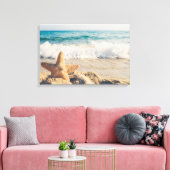 Starfish op een foto van Sandy Beach Canvas Afdruk (Insitu (Woonkamer))