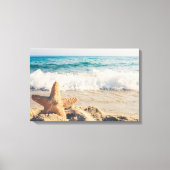 Starfish op een foto van Sandy Beach Canvas Afdruk (Voorkant)