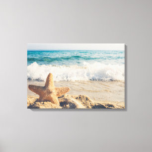 Starfish op een foto van Sandy Beach Canvas Afdruk