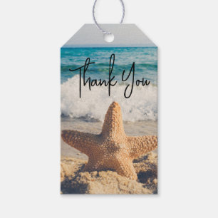 Starfish op een foto van Sandy Beach Dank je Cadeaulabel