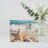 Starfish op een foto van Sandy Beach Hallo Feestdagenkaart (Staand voorkant)