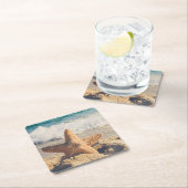 Starfish op een foto van Sandy Beach Kartonnen Onderzetters (Insitu)