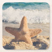 Starfish op een foto van Sandy Beach Kartonnen Onderzetters (Voorkant)