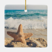 Starfish op een foto van Sandy Beach Keramisch Ornament (Achterkant)
