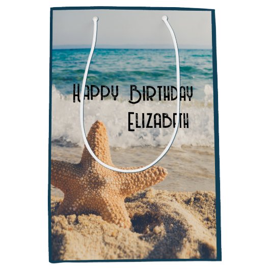 Starfish op een foto van Sandy Beach Medium Cadeauzakje (Voorkant)