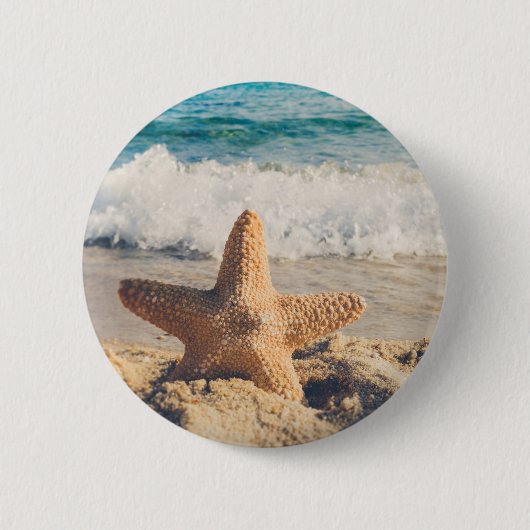 Starfish op een foto van Sandy Beach Ronde Button 5,7 Cm (Voorkant)
