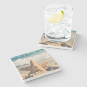 Starfish op een foto van Sandy Beach Stenen Onderzetter (Zijkant)