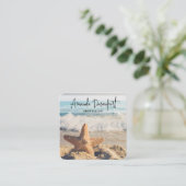 Starfish op een foto van Sandy Beach Vierkante Visitekaartje (Staand voorkant)