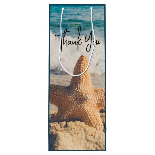 Starfish op een foto van Sandy Beach Wijn Cadeautas (Achterkant)