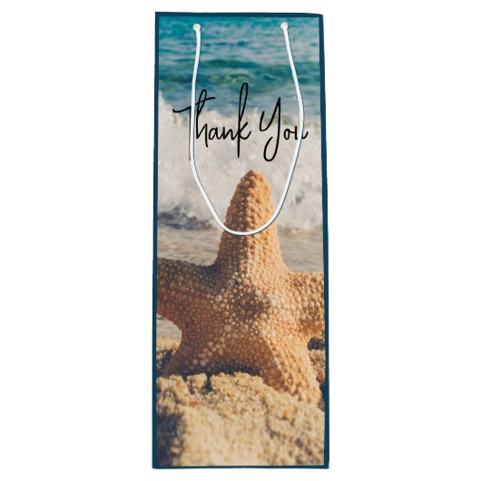 Starfish op een foto van Sandy Beach Wijn Cadeautas (Voorkant)