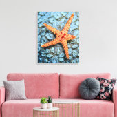 Starfish op een koraal met pokken canvas afdruk (Insitu (Woonkamer))