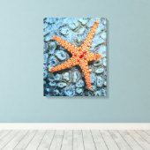 Starfish op een koraal met pokken canvas afdruk (Insitu (Houten vloer))