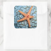 Starfish op een koraal met pokken vierkante sticker (Tas)