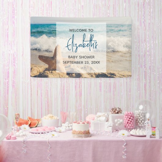 Starfish op een Sandy Beach foto Baby shower Spandoek (Feest)