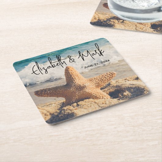 Starfish op een Sandy Beach foto Weddenschap Kartonnen Onderzetters (Schuin)