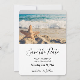 Starfish op een Sandy Beach foto Weddenschap Save The Date
