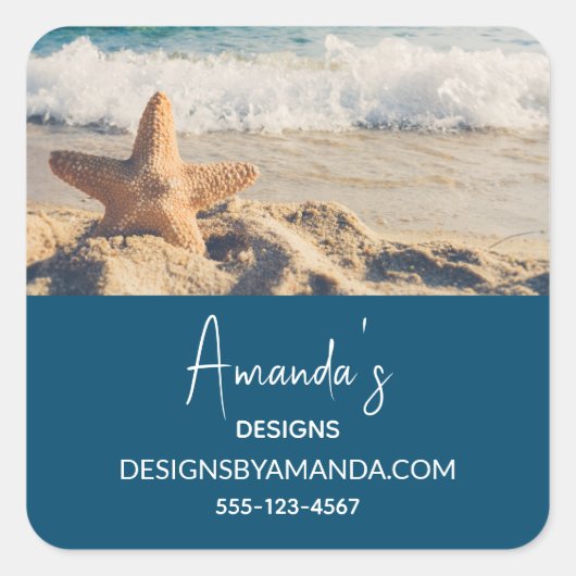 Starfish op een Sandy Beach fotograaf Vierkante Sticker (Voorkant)
