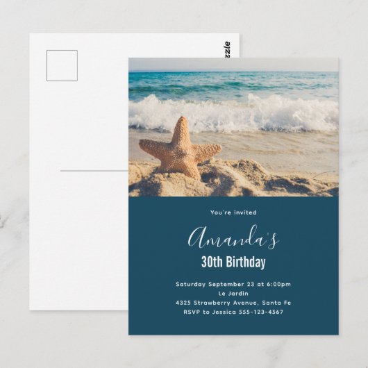 Starfish op een strand foto van Sandy Birthday Briefkaart (Voorkant / Achterkant)
