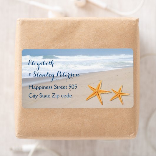 Starfish op het strand bruiloft van het zand etiket (Insitu)