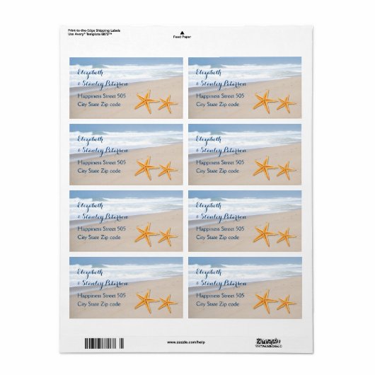 Starfish op het strand bruiloft van het zand etiket (Full Sheet)