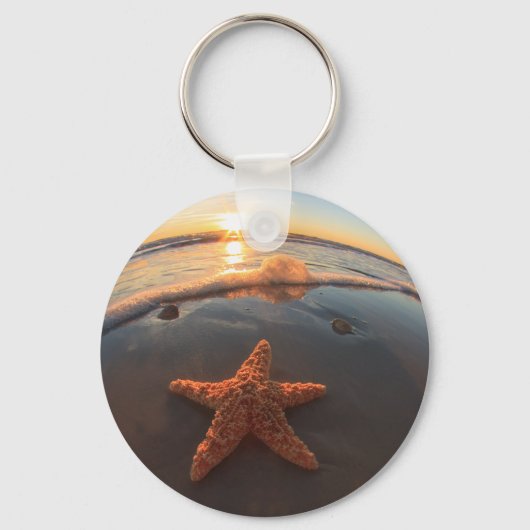 Starfish op strand bij Sunset Sleutelhanger (Voorkant)